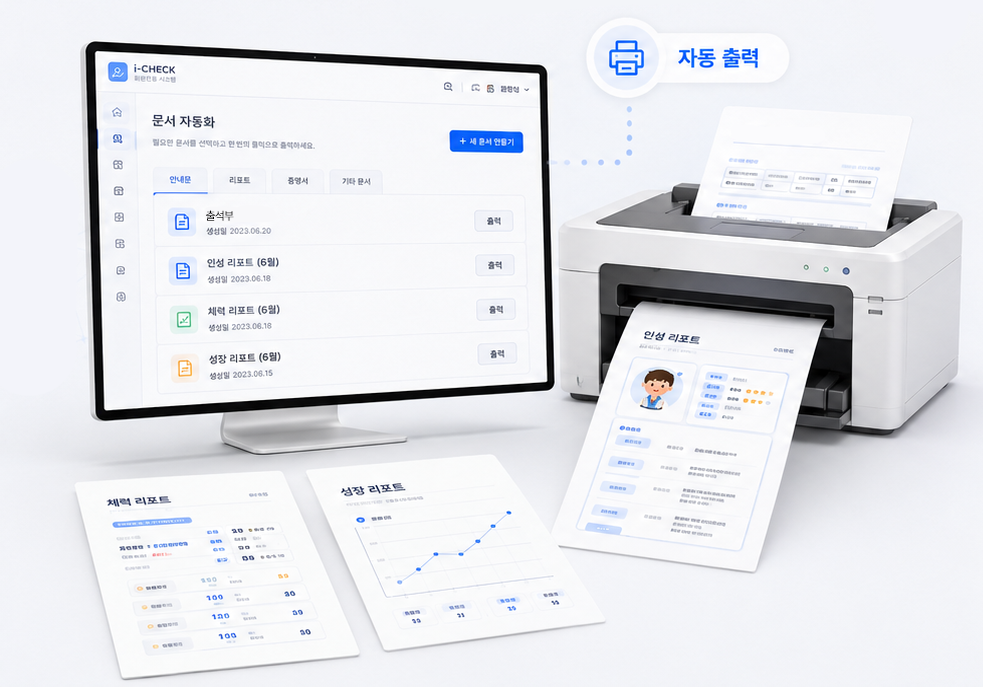 아이체크 문서 및 리포트 자동화 화면